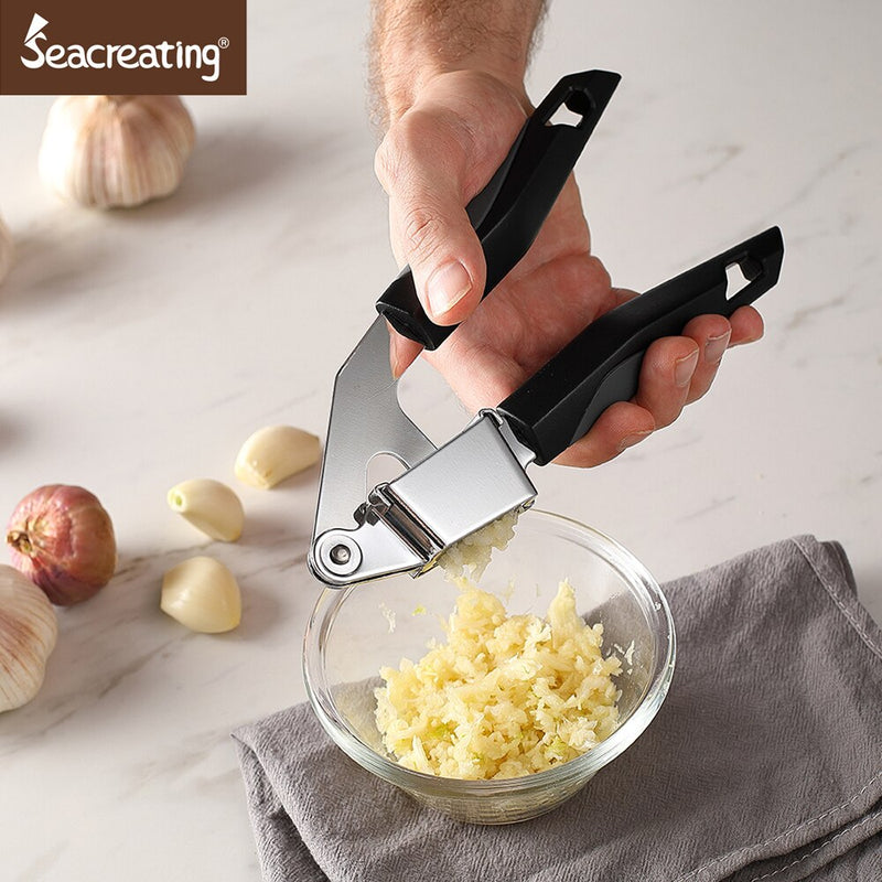 Seacreating 2PC SET Good Grips No-Slip Handled Garlic Press Garlic Crusher for Nuts & Seeds Garlic Mincer & Ginger Press