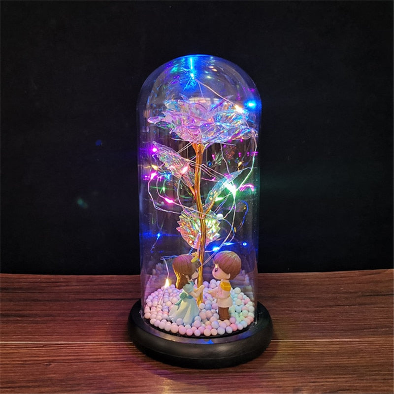 LED Enchanted Galaxy Rose Ewige 24 Karat Goldfolie Blume mit Lichterketten in Kuppel für Heimdekoration Weihnachten Valentinstagsgeschenk