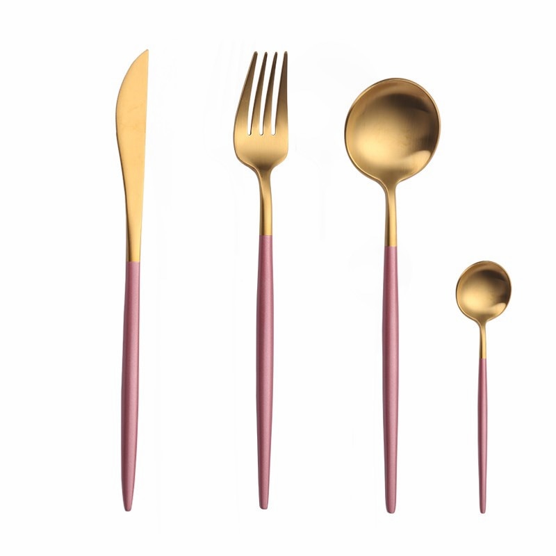 4 Stücke Edelstahl Grün Gold Besteck Essstäbchen Buttermesser Dessertlöffel Abendessen Gabel Teelöffel Geschirr Set