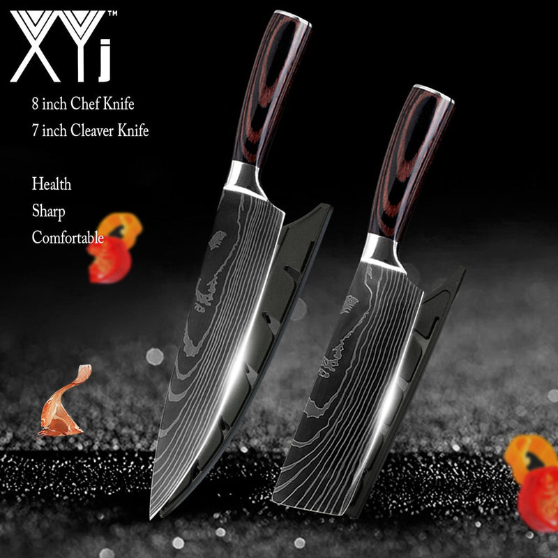 Japanische Küchenmesser aus Edelstahl, Laser-Damaskus-Muster, Chef Santoku Cleaver Slicing Utility Gyuto Boning Messer Tool