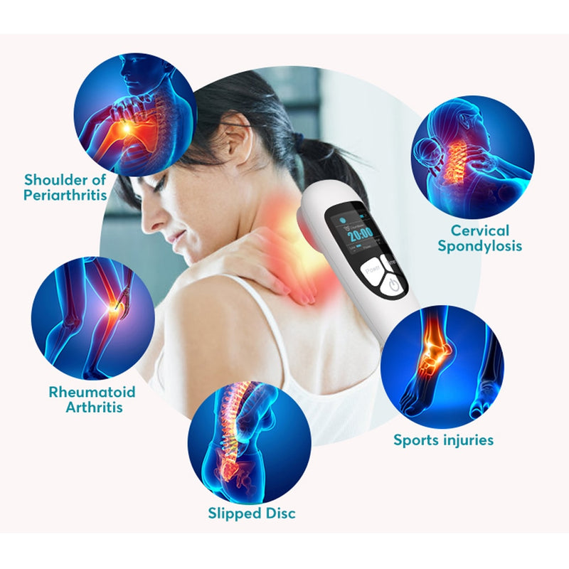 Dispositivo de terapia de luz roja con láser frío con pantalla, LLLT para hombro, articulación, analgésico muscular, seguro para mascotas, 4 potencias/4 temporizadores