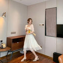 2021 Sommer Blumenmuster Süßes Kleid Kurzarm Chiffon Elegantes Kleid Koreanischen Stil Quadratischer Kragen Partykleid für Frauen Dot