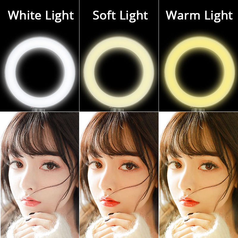 Anillo de luz LED para Selfie regulable, lámpara de anillo USB para teléfono con cámara, luz de relleno para fotografía con soporte para teléfono, soporte para maquillaje, transmisión en vivo