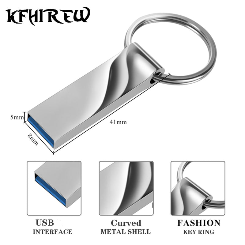 KFHIREW Metall Pen Drive 128 GB Key USB Stick Flash 64 GB Pendrive 32 GB USB-Speicher 16 GB USB Flash Drive 8 GB kostenloser Typ-C-Adapter