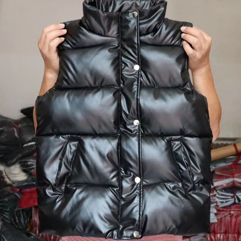 Plus size women autumn waistcoat Glossy bright 2021 vest winter Warm new Korean down vest  sleeveless jacket 3XL,4XL,black,blue