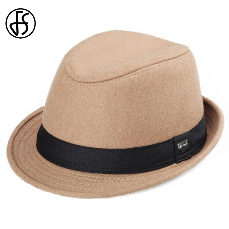 FS Vintage Men Wide Brim Wool Felt Fedora Hats For Black  Jazz Trilby Panama Hat Gentleman Gangster Caps Fedora Chapeau Homme