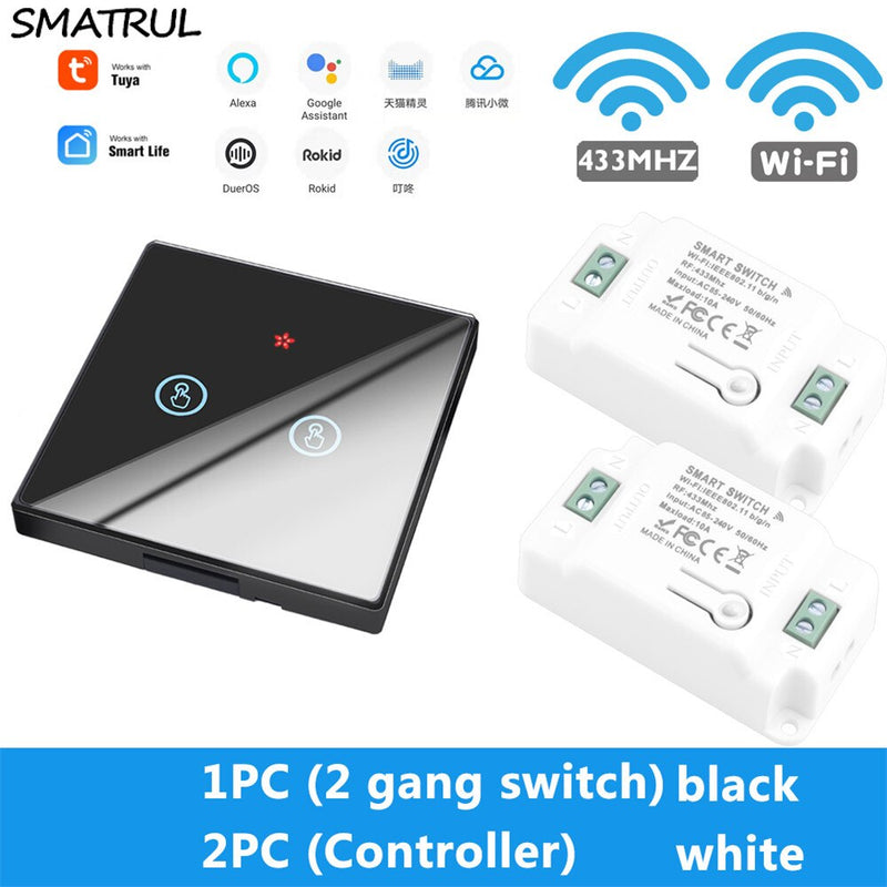 SMATRUL Tuya Smart APP WiFi Touch Wall Switch Light Wireless RF 433Mhz DIY Relay Timer Module Google Home Alexa 110V 220V On Off
