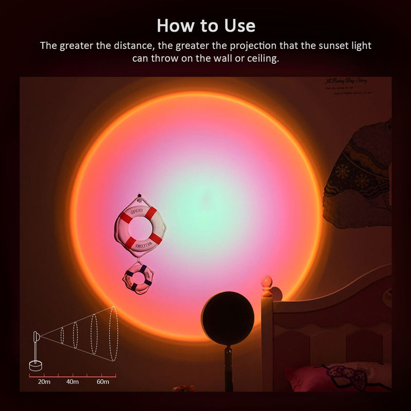 colorRGB, cambio de control de aplicación de teléfono, proyección de lámpara de puesta de sol, rotación de 180 grados, luz de arco iris de puesta de sol romántica