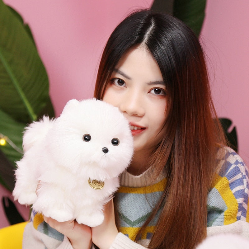 23cm Lifelike Pompom Dog Plush Toy Simulation Stuffed Animal Fluffy Dog Soft Doll Kids Toys Birthday Christmas Gift for Kids