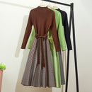 ALPHALMODA, vestido de punto acampanado con cuello alto para mujer, novedad de 2019, vestido de punto con fajas elegantes a rayas de flecha gruesa para mujer