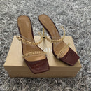 Sandalias de verano para mujer, zapatillas de tacón alto con punta cuadrada para mujer, zapatillas de tacón alto transparentes de PVC, zapatos de cadena a la moda para mujer