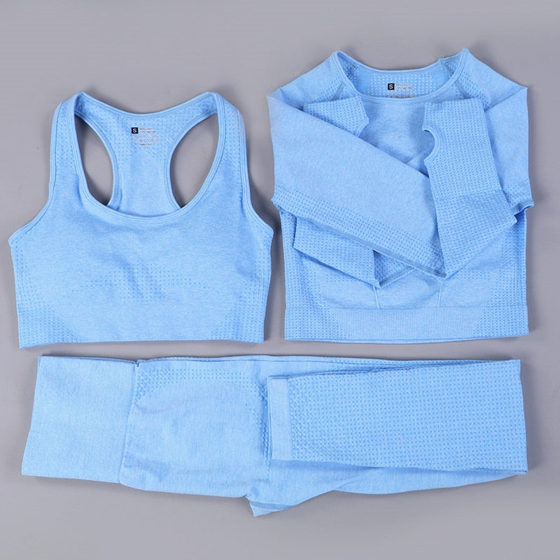 2020 conjunto de Yoga sin costuras para mujer, trajes deportivos para Fitness, ropa de gimnasio, camisas de manga larga para Yoga, mallas para correr de cintura alta, ropa de entrenamiento