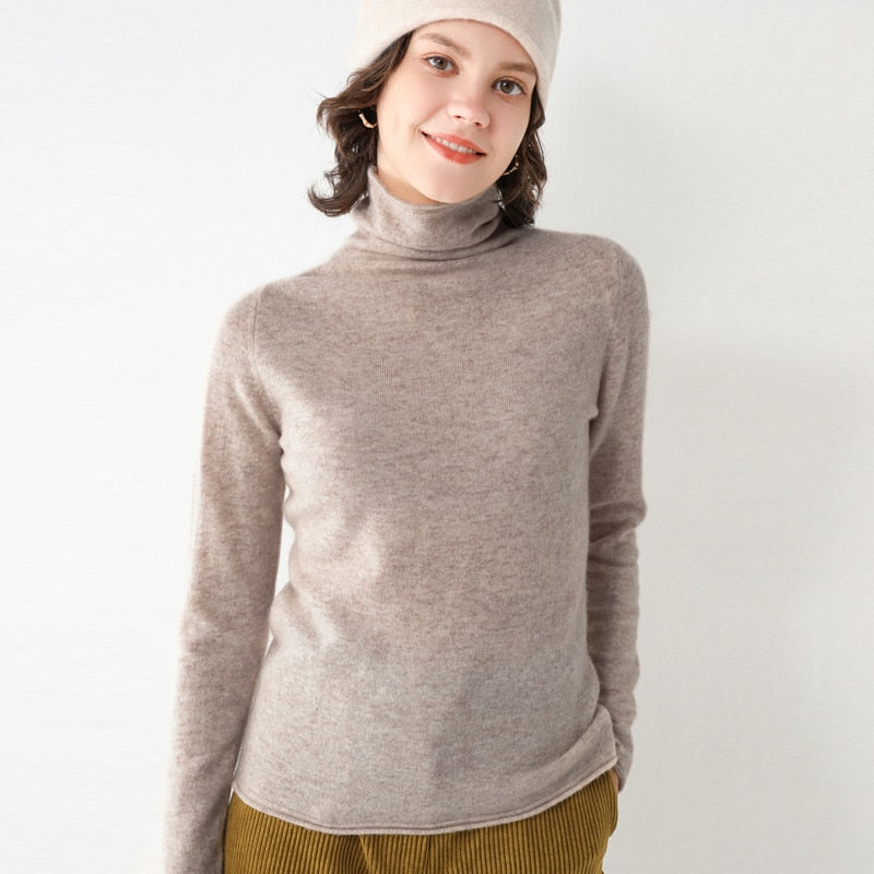 SuyaDream Damen Solide Wollpullover 100% Wolle Rollkragenpullover Einfarbige Pullover 2021 Herbst Winter Bottoming Shirts Strickwaren