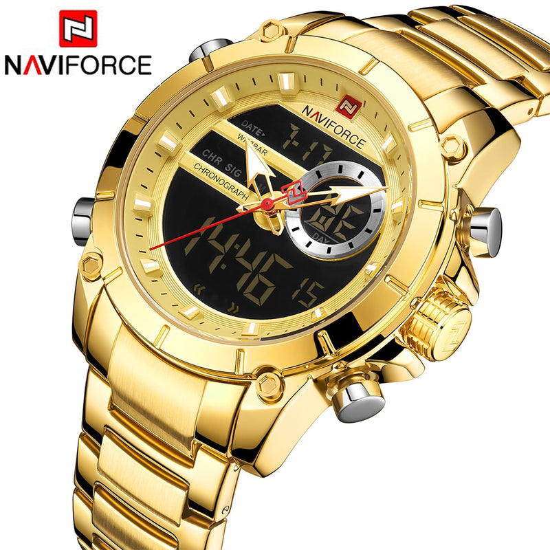 NAVIFORCE Sport Herrenuhren Mode Nizza Digital Quarz Armbanduhr Stahl Wasserdicht Doppelanzeige Datum Uhr Relogio Masculino