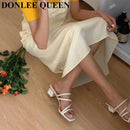 2022 Neue Sommer Hausschuhe Low Heels Slides Weibliche Peep Toe Quadratische Ferse Pantoffel Marke Sandalen Frauen Pantoffel Große Größe 41 Flip Flops