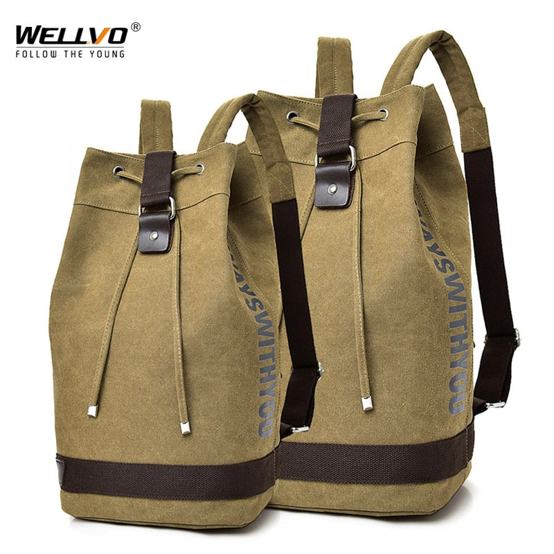 Large Travel Green Backpack Mountaineering Backpack Men Canvas Bucket Shoulder Bags Male Canvas Backpacks Mochila 2022 XA55ZC