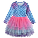 VIKITA Kids Heart Dresses Children Autumn Long Sleeve Vestidos Kids Casual Dress Toddler Mesh Tulle Dresses Children Clothing