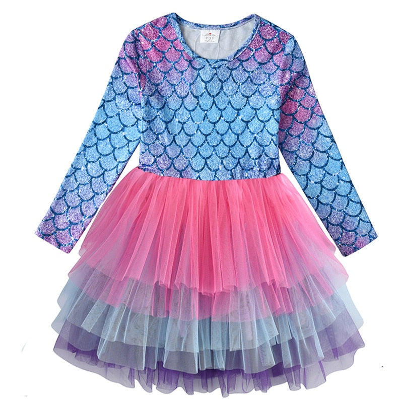 VIKITA Kids Heart Dresses Children Autumn Long Sleeve Vestidos Kids Casual Dress Toddler Mesh Tulle Dresses Children Clothing