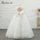 Gardenwed Ivory Lace Blumenmädchen Geburtstag Bankett Rückenfrei Schleife Schärpen Applikation Süßes Mädchen Kommunion Kleid robe fille enfant