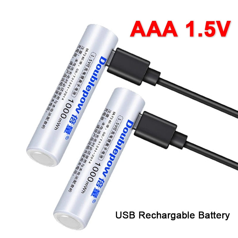 Batería recargable USB AAA de 1,5 V, batería de iones de litio de 1000 mwh para control remoto, ratón inalámbrico + Cable de alta capacidad