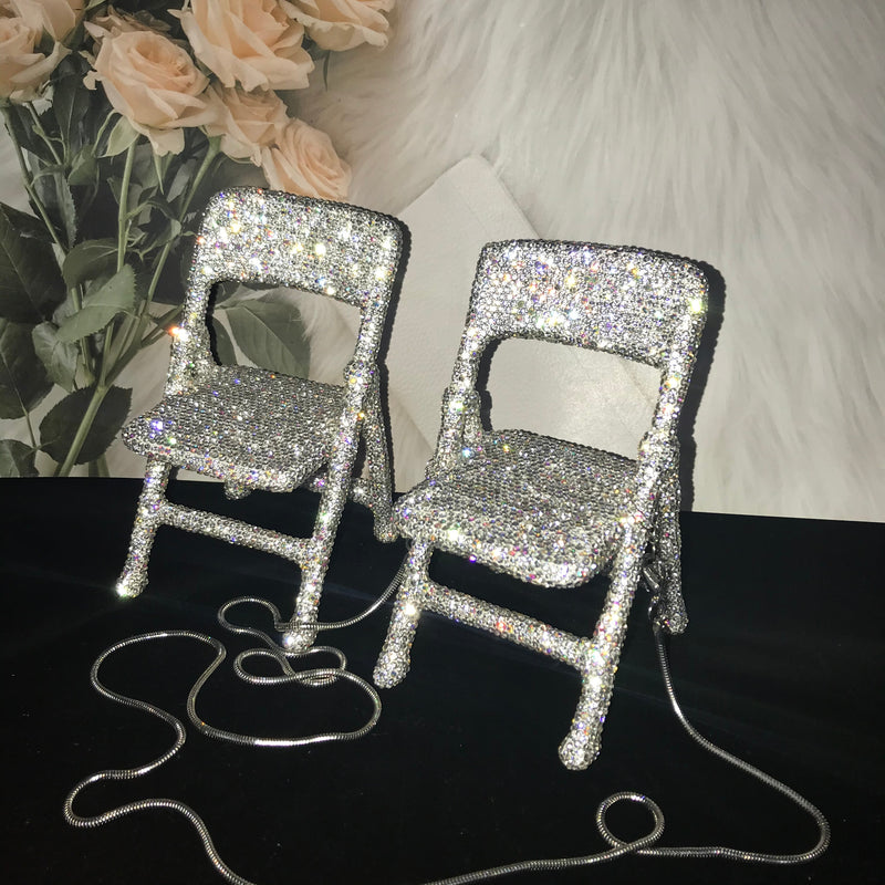 Bling Mini Chair Super süßer handgefertigter Strass Messenger Klappstuhl für persönliche Dekoration Schreibtischdekoration Wohnaccessoires