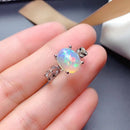 LeeChee Genuine Opal Ring for Women Anniversary Gift 8*10MM White Opal Gemstone Colorful Fine Jewelry Real 925 Sterling Silver