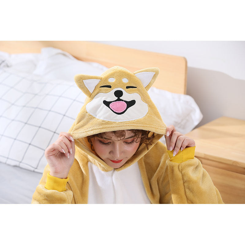 Akita Dog Kigurumis Women Girl Onesie Cute Animal Pajamas Shiba inu Overall Winter Warm Soft Flannel Suit Home Wear Unisex