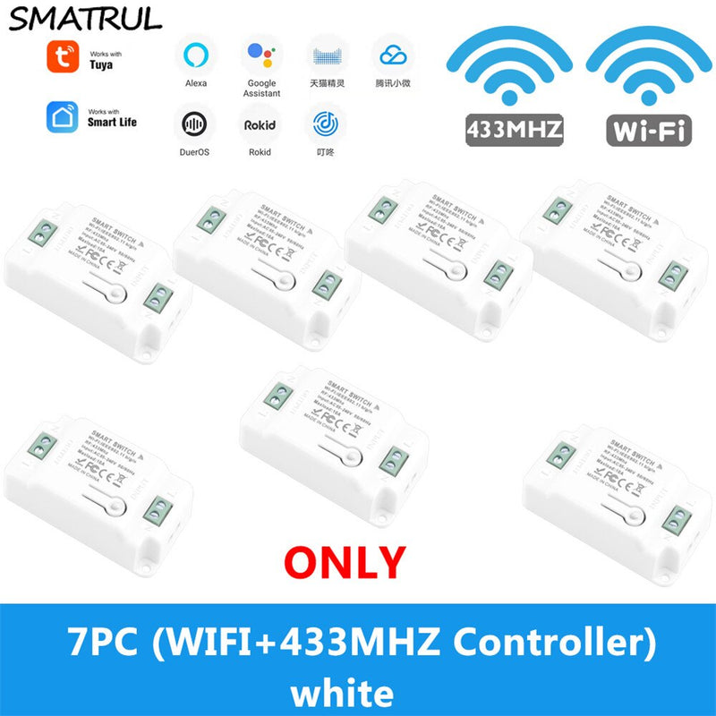 SMATRUL Tuya Smart Life Home APP WiFi + RF 433Mhz interruptor luz pared relé temporizador módulo voz Google Home Alexa 110V 220V 10A lámpara