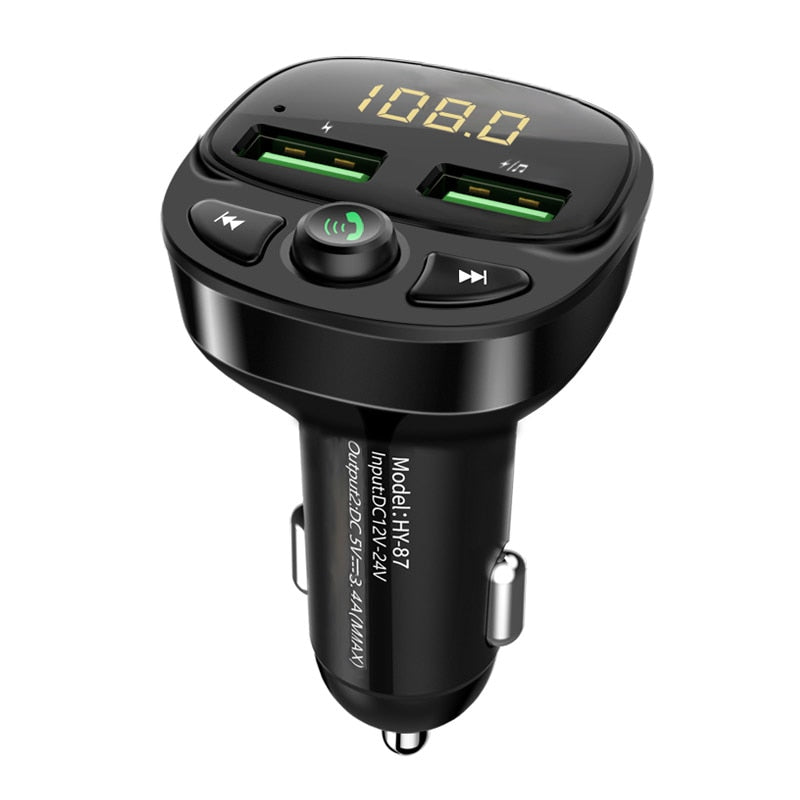 Konrisa Auto-FM-Transmitter Bluetooth 5.0 Dual-USB-Ladegerät Drahtlose Freisprecheinrichtung FM-Adapter unterstützt TF-Karte USB-Laufwerk