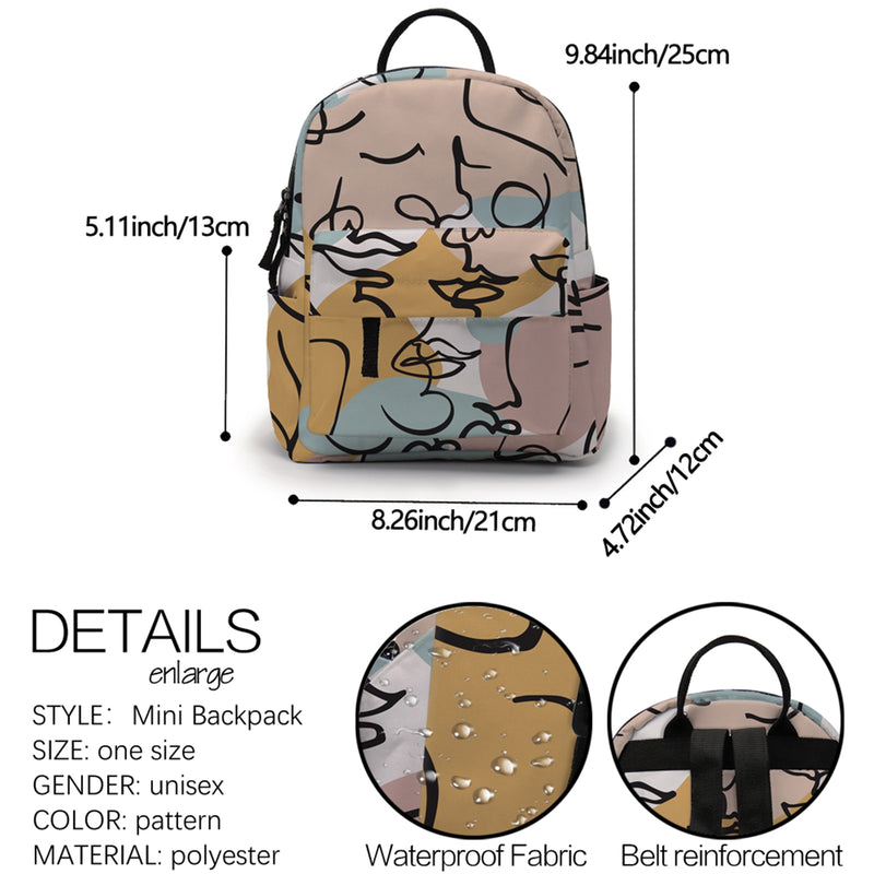 Mini mochila de moda Deanfun, mochila escolar colorida con estampado de cara de línea abstracta, bolso de hombro elegante para mujer, MNSB-31