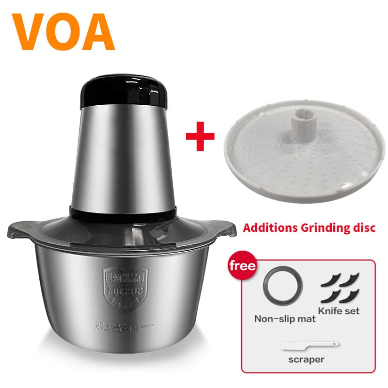VOA 2 Speeds Electric Chopper Stainless Steel Meat Grinder Mincer Food Processor Slicer  2LCapacity Baby Supplement Machine