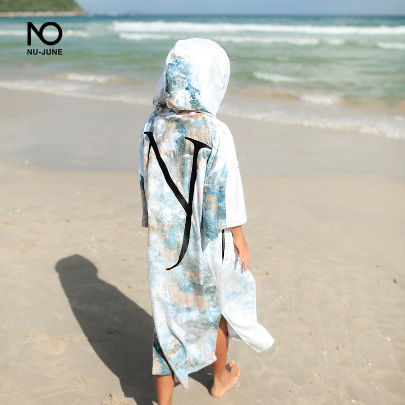 Nu-June Mikrofaser-Neoprenanzug, schnell trocknend, Umkleide-Poncho, Handtuch mit Kapuze zum Schwimmen, Strandtuch, leichter Strand-Surf-Poncho