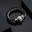 Fongten Antique Teen Wolf Head Charm Bracelet Braid Stainless Steel with Leather Rope Men's Bracelets Bangle Wristband Pulseira