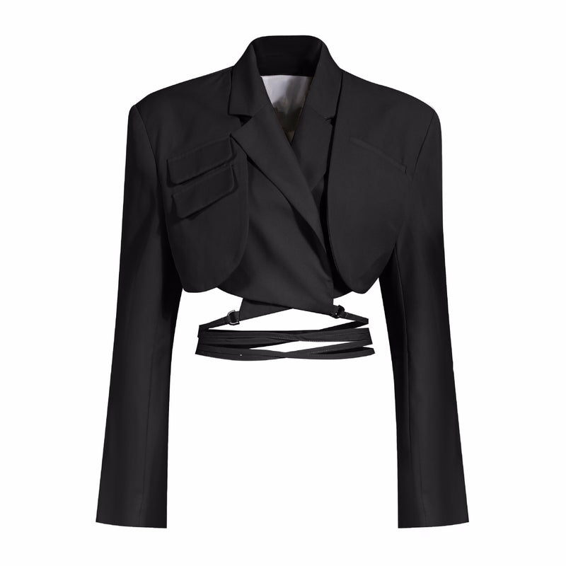 TWOTWINSTYLE Unregelmäßiger Eleganter Blazer Für Frauen Gekerbte Lange Ärmel Lace Up Bowknot Blazer Weibliche 2022 Frühlingsmode Neu