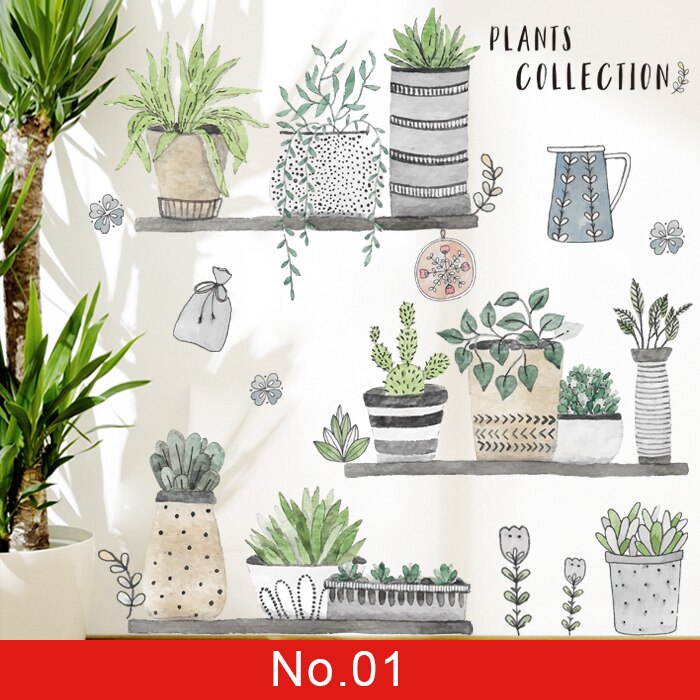 24 estilos Serie de plantas Pegatinas de pared para sala de estar Dormitorio Hojas verdes Calcomanías de pared extraíbles Vinilo DIY Murales ecológicos