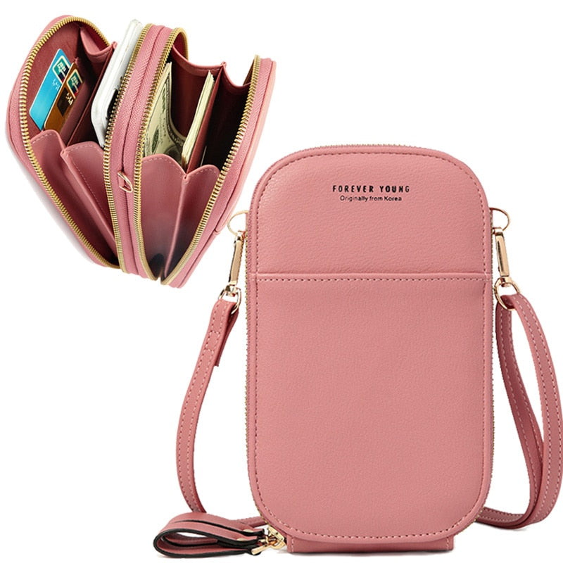 Designer Phone Pocket Mini Shoulder Bag for Women Two Layers Female Messenger Bag Pu Leather Ladies Small Crossbody Purse