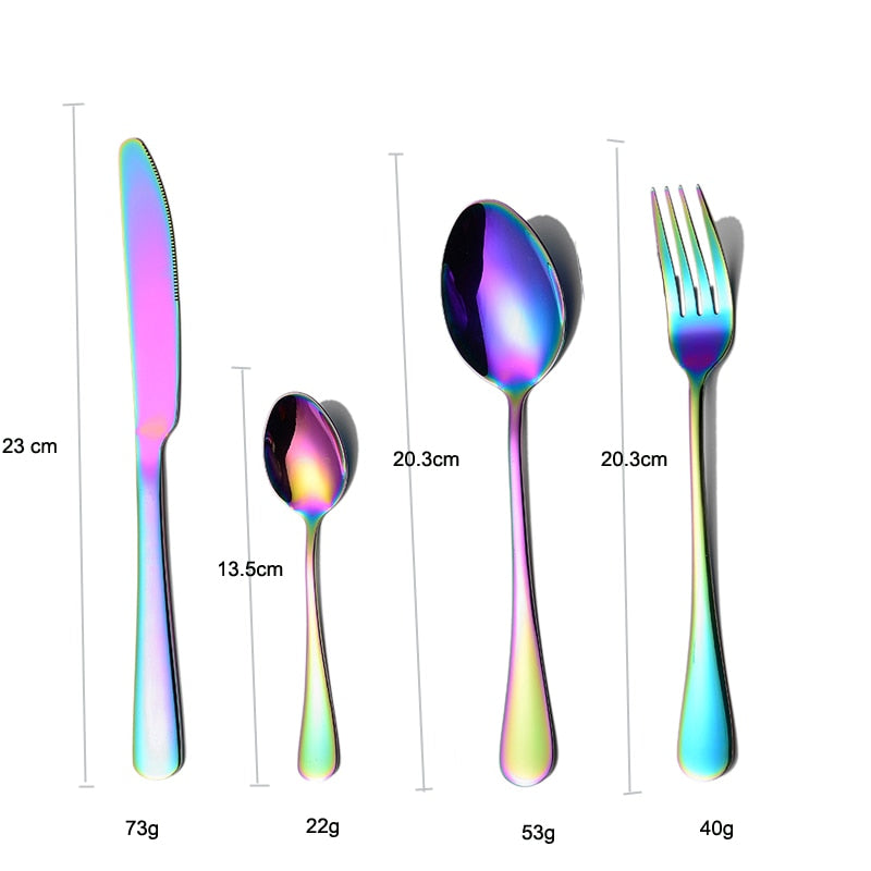 Tableware 24 Pcs Rainbow Cutlery Stainless Steel RainbowCutlery Set Tableware Set Fork Spoon Knife Set Gift Dinnerware Set Box