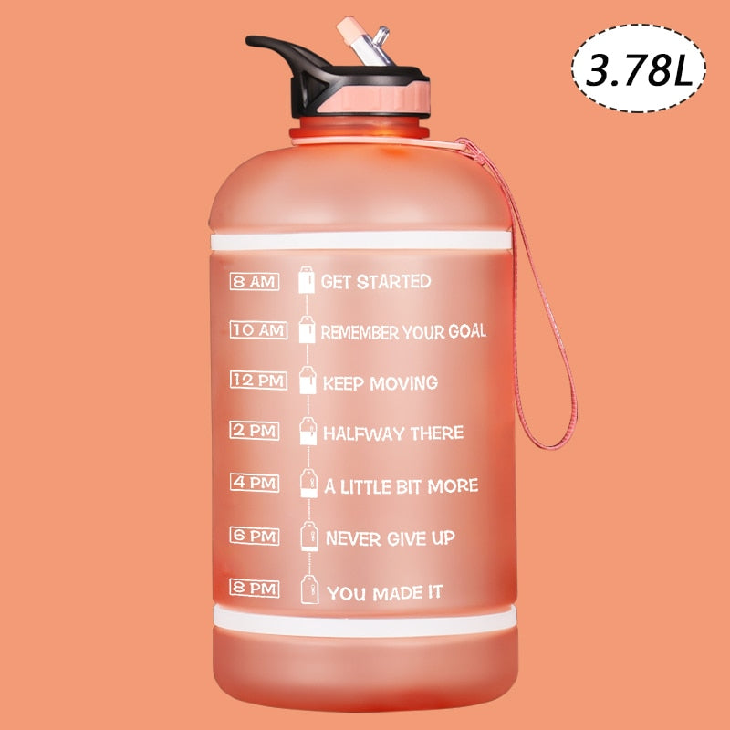 ZOMAKE 2.2/3.78L Gallon Water Bottle with Time Marker &amp; Straw, Motivational Water Jug BPA Free Leakproof Large Water Bottles Gym