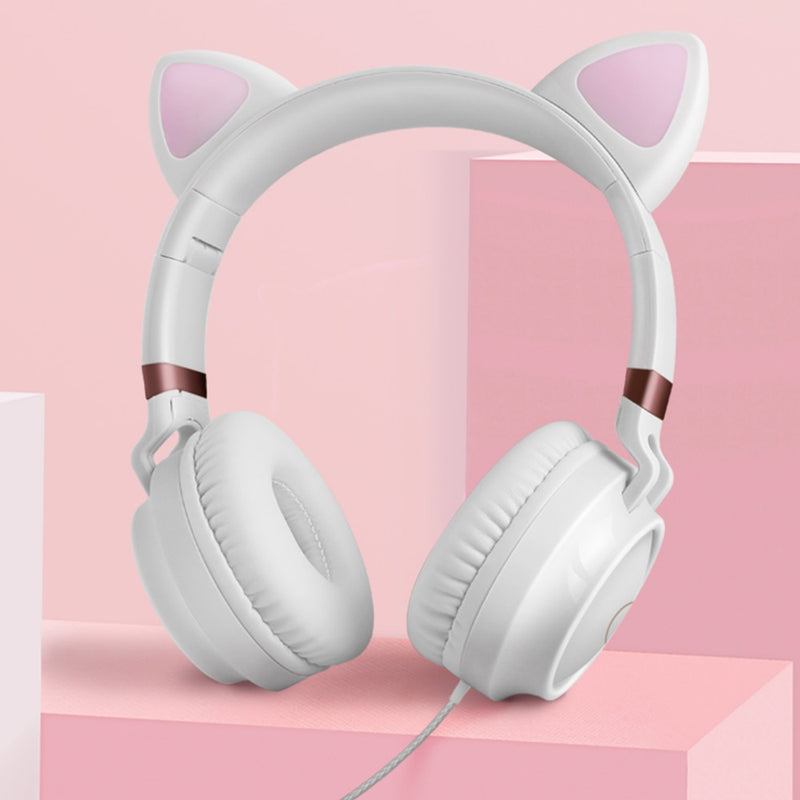 Bonitos auriculares con orejas de gato, auriculares con cable, auriculares estéreo Muisc, auriculares con cable con micrófono, auriculares para niños y niñas adultas, encantadores