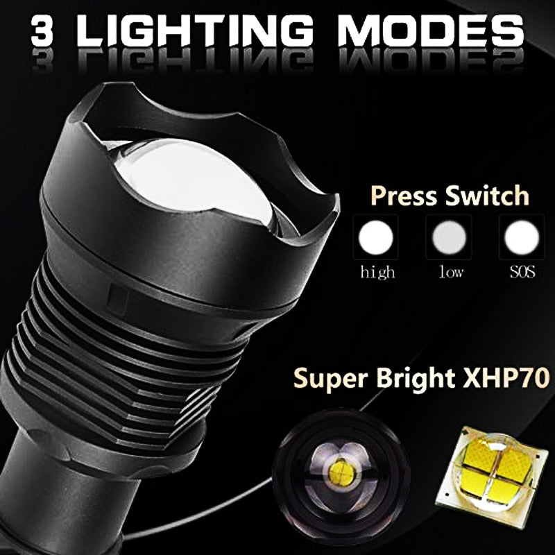 350000cd XPH90 70 50 LED/Powerful/Rechargeable/Tactical/Handled/EDC Flashlight cob Bike/Camping/Underwater/Search/Portable Light