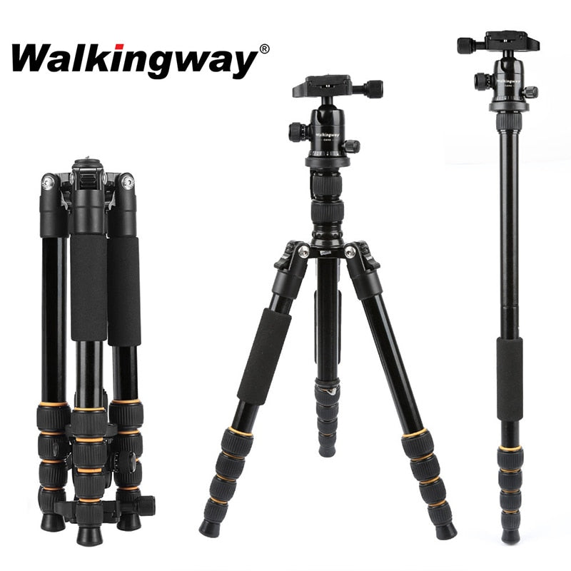 Walkingway Aluminum Protable Q666 Professional Travel Camera Tripod Monopod Ball Head&amp;Phone Holder for DSLR Smartphone Video