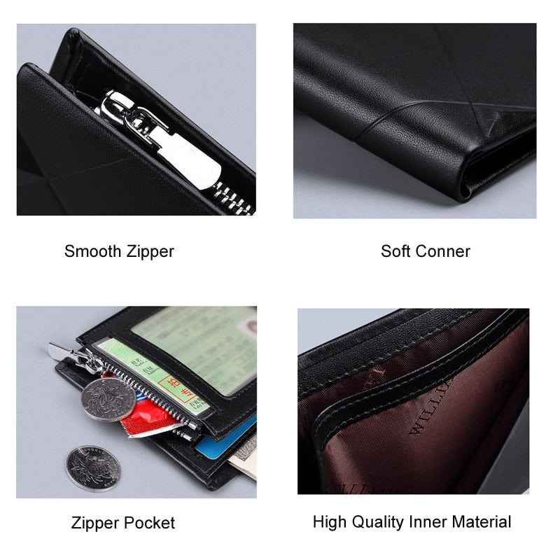 WILLIAMPOLO Men's Slim Wallet Genuine Leather Mini Purse Casual Design Bifold Brand Short Wallet Carteira Masculina PL191431SMT