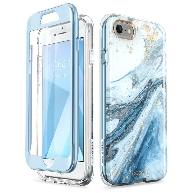 For iPhone SE 2022/2020 Case For iPhone 7/8 Case I-BLASON Cosmo Full-Body Marble Bumper Cover WITH Built-in Screen Protector