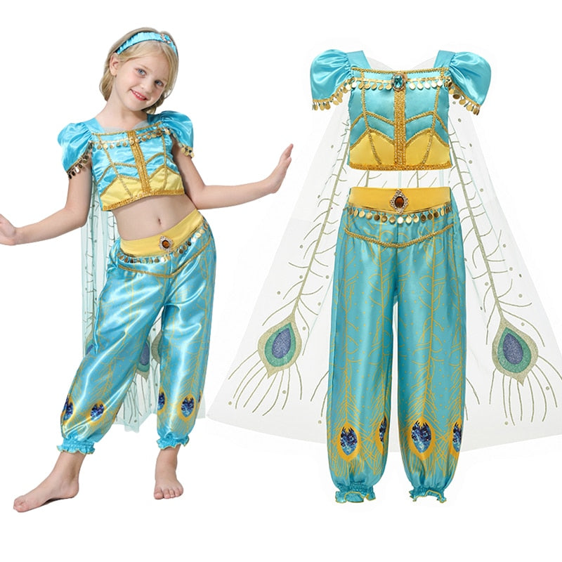 Película niñas chico verano jazmín princesa baile vestido niños Aladino Halloween fiesta actuación disfraz Top falda pantalón conjunto