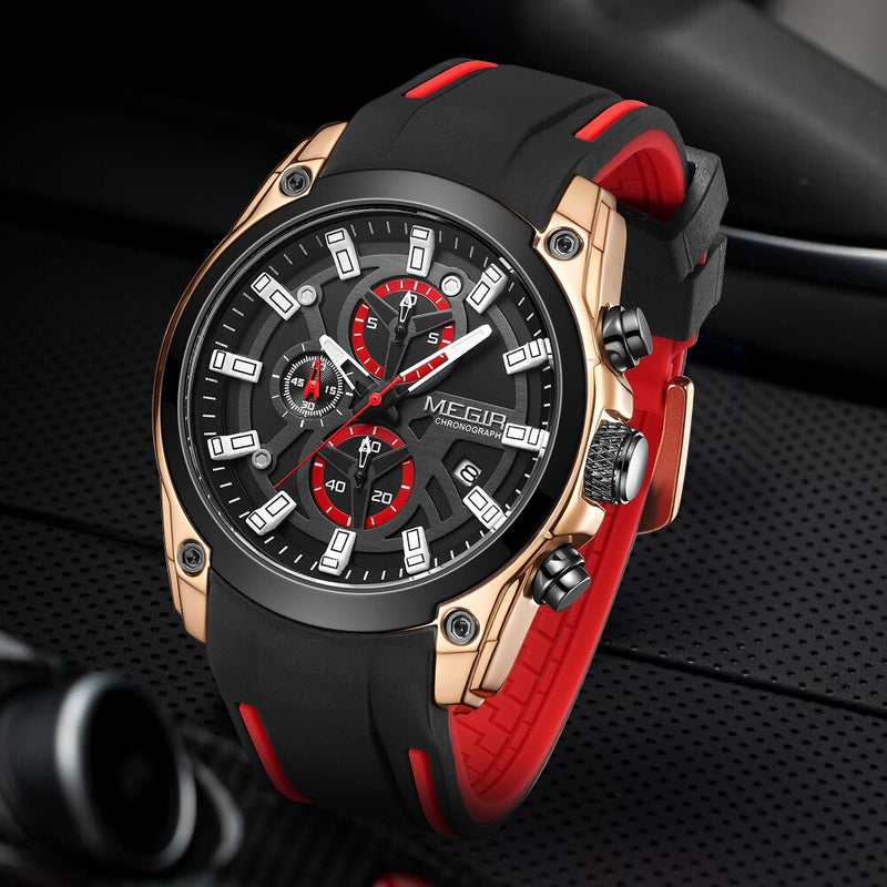 MEGIR 2020 New Mens Watches Top Brand Luxury Sports Wrist Watch Man Rose Black Silicone Waterproof Luminous Military Watch Clock