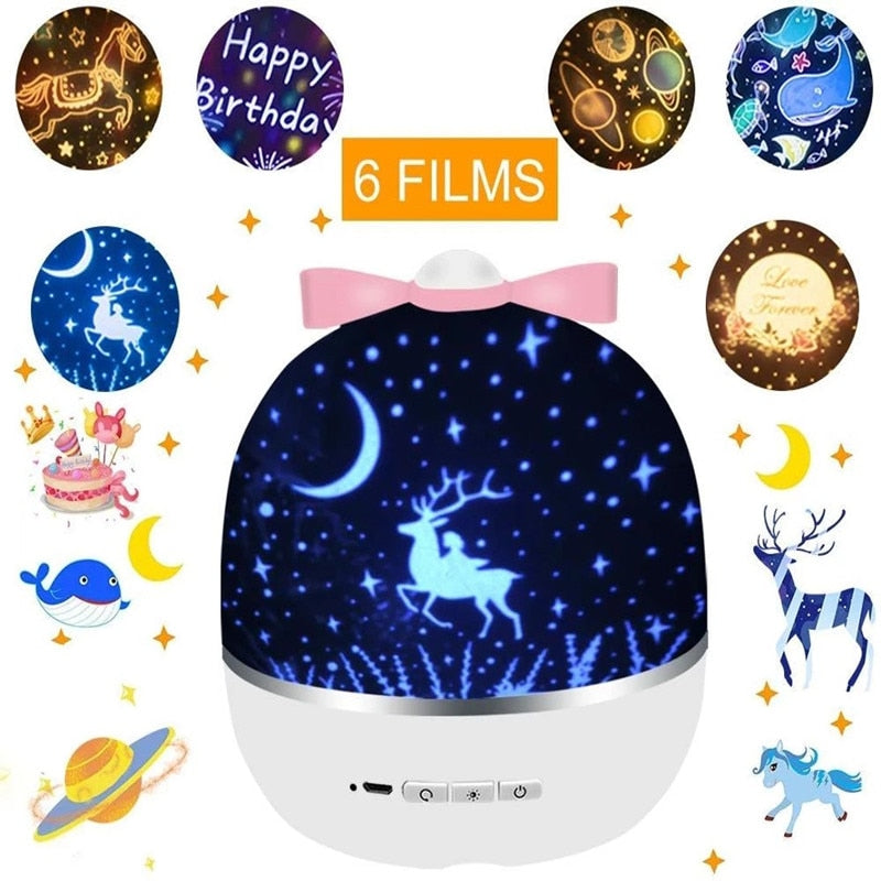 Colorful Projector Lamp and Night Light 2 in 1 Universe Starry Sky Rotate LED Lamp Flashing Star Kids Baby Gift USB Power