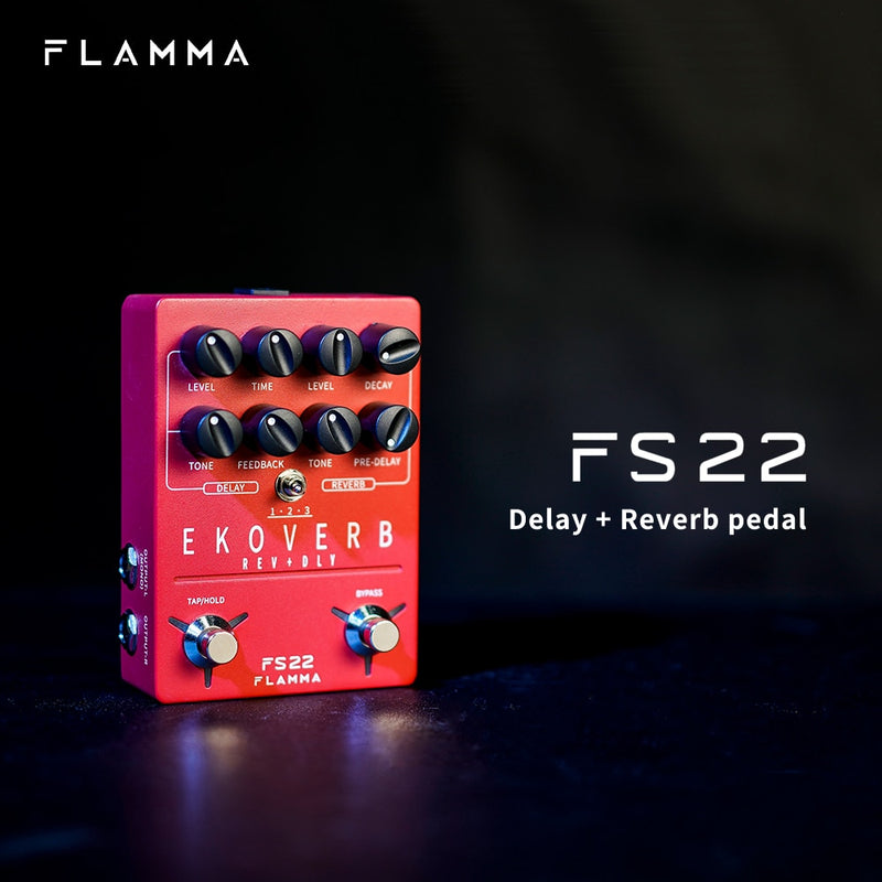 FLAMMA FS22 Ekoverb Dual Reverb Delay Pedal with Freeze and Trail On Function with Power Supply