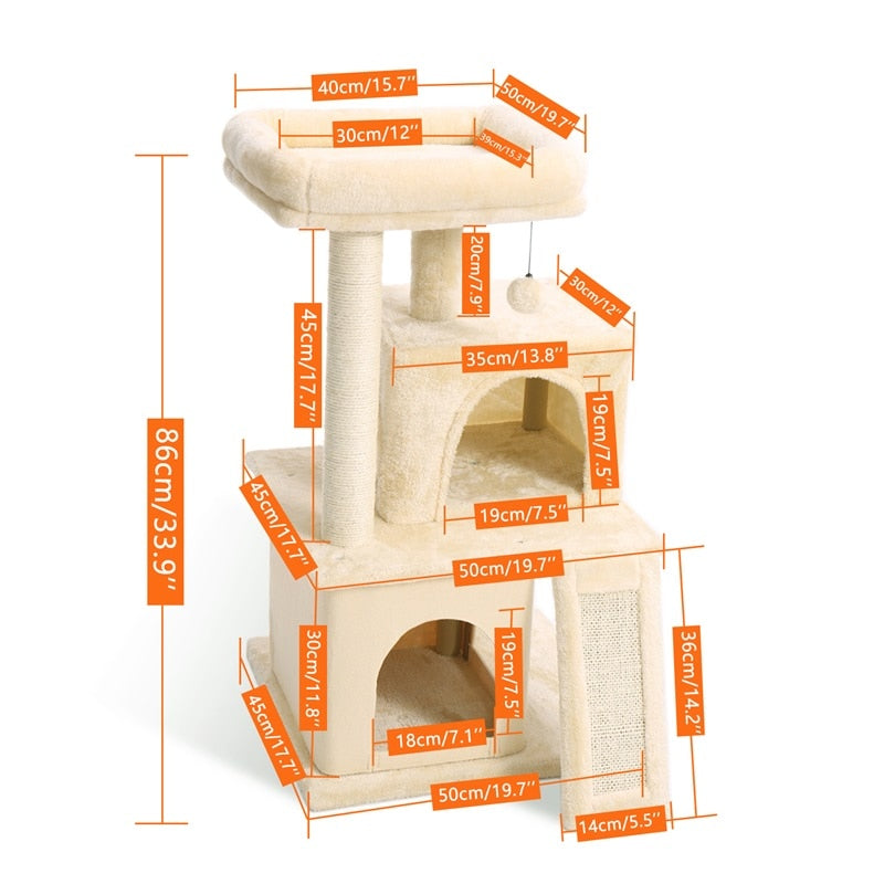 Entrega rápida Pet Cat Tree House Tower Condo Wood Cat Scratching Sisal-Covered Scratch Posts Pads con Play Ball para gatos Gatito