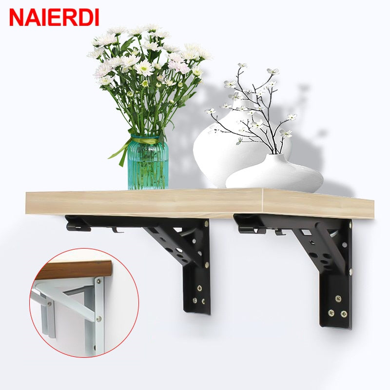 NAIERDI 2PCS Triangle Folding Angle Bracket Heavy Support Adjustable Wall Mounted Bench Table Shelf Bracket Furniture Hardware