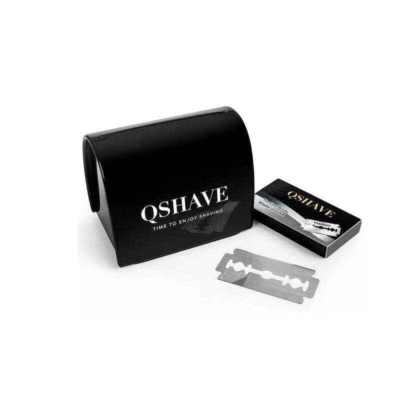 QShave Luxurious Black Adjustable Safety Razor Kit Herren-Rasiersethalter + Rasierer + Klingen-Entsorgungskoffer + 15 Klingen-Set